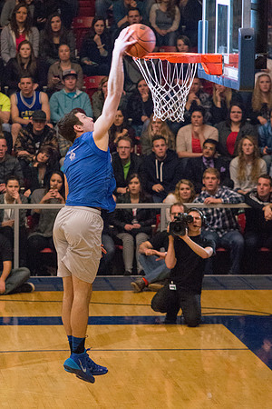 Brigham Young University-Idaho students, faculty and guests participate in the annual slam dunk competition held in the Hart Gym. Events included are the three-point shoot-out, a Spirit team performan