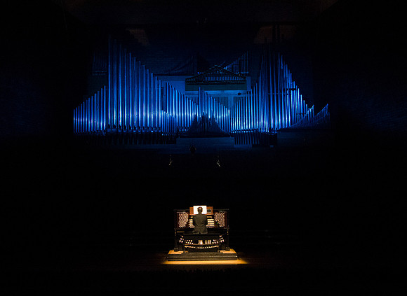 Students perform at an organ recital in the Ruth Barrus Concert Hall.