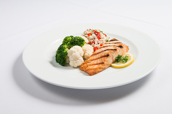 Salmon dinner plate.