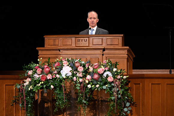 Robert Tueller of the Music Department records his devotional talk.