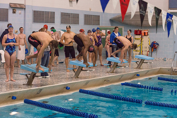 BYU-Idaho swimmers begin heat in the swimming championship held in the Hart Building