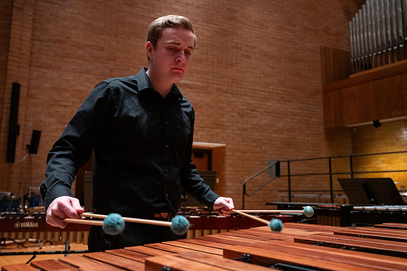 BYUI Percussion rehearsing before a a concert.
