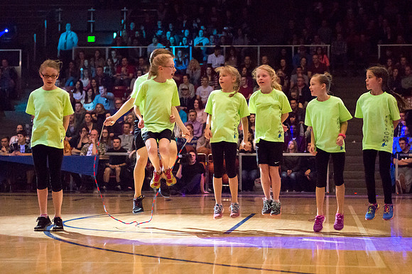 Brigham Young University-Idaho students, faculty and guests participate in the annual slam dunk competition held in the Hart Gym. Events included are the three-point shoot-out, a Spirit team performan