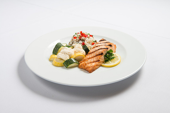 Salmon dinner plate.