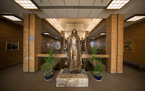 Statue of Christ in the lobby of the Snow Building.