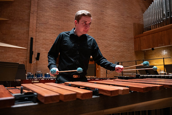 BYUI Percussion rehearsing before a a concert.