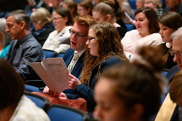 BYU-Idaho students and members of the Rexburg community gather to sing new hymns that have been written by the BYU-Idaho Community. (Students, Faculty/Staff,Community)