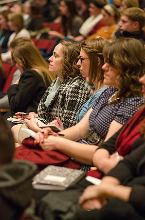 Students at Brigham Young University-Idaho come to devotional to listen to speaker, Kim B. Clark, address students in the new semester.