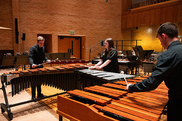 BYUI Percussion rehearsing before a a concert.