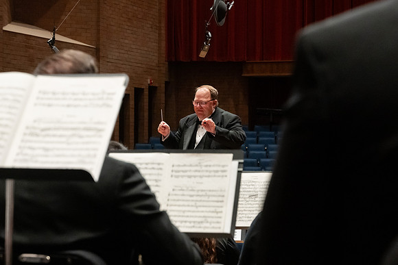 Students in the Symphony Band perform in the Barrus Concert Hall in preparation for their tour this summer.