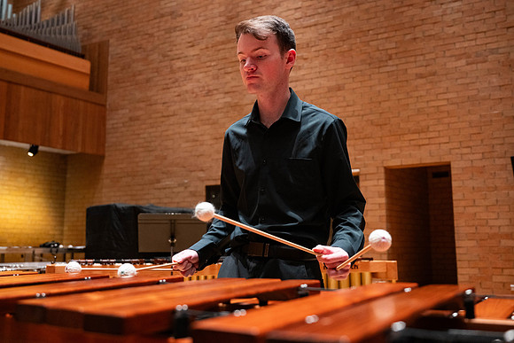 BYUI Percussion rehearsing before a a concert.