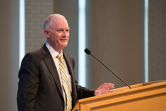 Employees gather in the Taylor Chapel for an All Employee Meeting where President Clark talked about the growth and future of Pathway and Online Learning.