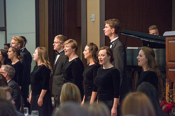President Henry J Eyring hosts members of the President's Club who gather for a reception and banquet in the BYU-Idaho Marriott Center.