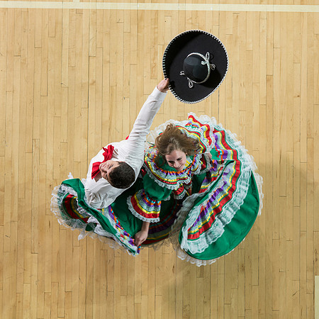 Marketing photos shot from the catwalk in the Hart Gym for their upcoming tour.