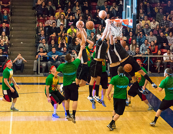Brigham Young University-Idaho students, faculty and guests participate in the annual slam dunk competition held in the Hart Gym. Events included are the three-point shoot-out, a Spirit team performan