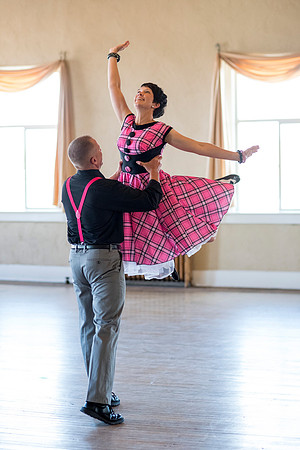 Adam and Jennifer Anderson dancing at the Woodman Ballroom for Online Recruiting marketing material.
