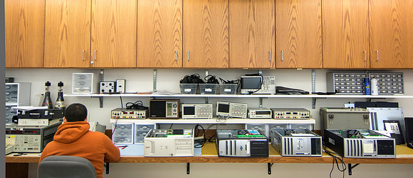 Students work and study in the Electrical Engineering labs in the Austin Building.