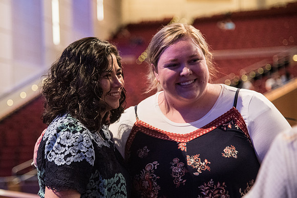 BYU-Idaho Devotional. Guest Speaker Reyna Aburto, Second Counselor in the General Relief Society, greeting the students after her talk. Spring Semester.