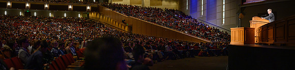 Elder James R Rasband of the Quorum of the Seventy speaks at devotional in the BYU-Idaho Center.