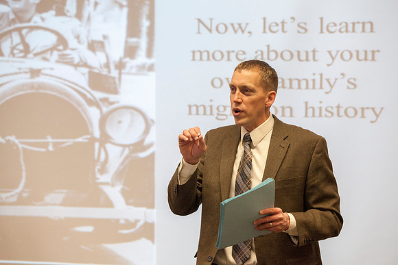Brother Michael Madsen teaches his early morning Geography For Elementary Teachers class in the Ricks Building.