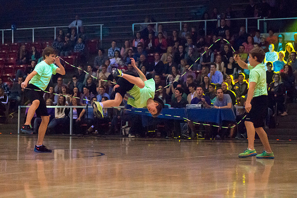 Brigham Young University-Idaho students, faculty and guests participate in the annual slam dunk competition held in the Hart Gym. Events included are the three-point shoot-out, a Spirit team performan