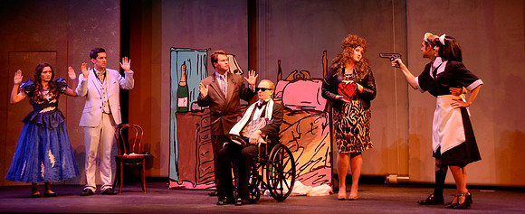 This murder mystery farce propels a mild-mannered English shoe clerk into a lunatic mix of murdered Atlantic City croupier, his near-sighted jilted mistress, her hen-pecked brother and several hundred