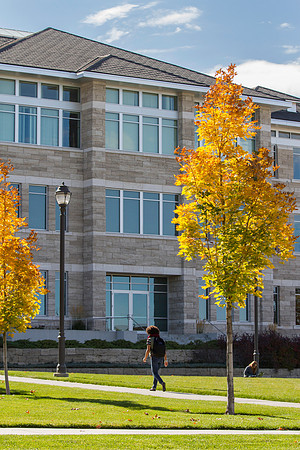 A student walks through campus during the Fall 2014 Semester.