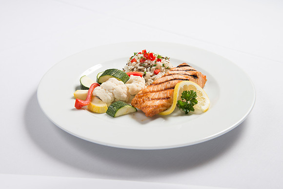 Salmon dinner plate.