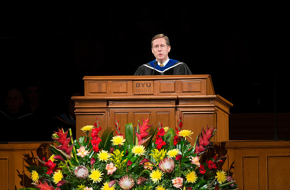 April 2014 Graduation ceremonies in the BYU-Idaho Center. Mark Woodruff, Assistant to the Commissioner, Church Education System.