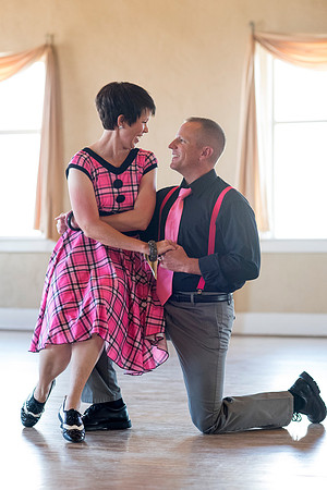 Adam and Jennifer Anderson dancing at the Woodman Ballroom for Online Recruiting marketing material.
