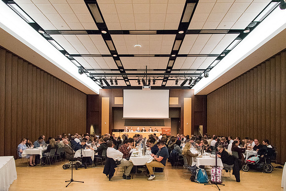 Steve Davis, BYU-Idaho Alumni Director, devotional speaker meet with students before the devotional.