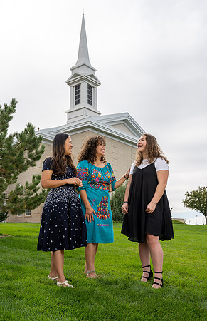 Wellness Center banner photoshoot in front of 7th South Stake Center.