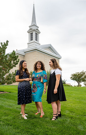 Wellness Center banner photoshoot in front of 7th South Stake Center.