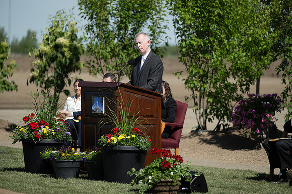 Teton River Temple Groundbreaking ceremony on a beautiful clear morning in North Rexburg, Idaho.