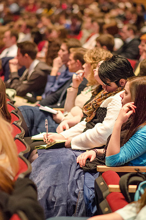 Students at Brigham Young University-Idaho come to devotional to listen to speaker, Kim B. Clark, address students in the new semester.