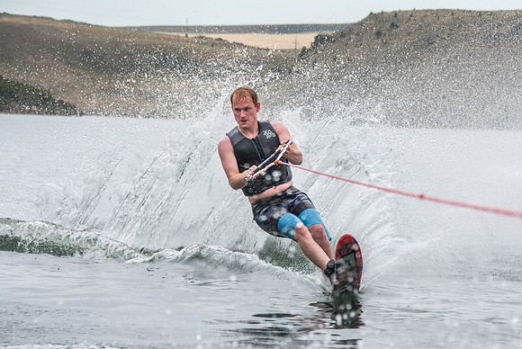 Tanner Fugal waterskiing at Ririe Reservoir.