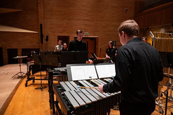 BYUI Percussion rehearsing before a a concert.