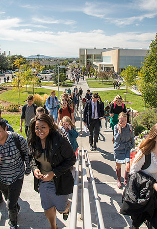 Students leaving the BYUI-Center after the first devotional of the Fall 2016 semester.