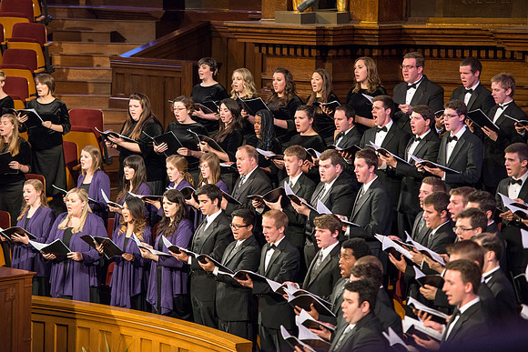 Brigham Young University-Idaho's men's and women's choir sing in the tabernacle at Temple Square for the Sacred Music concert. Photo by Ryan Chase