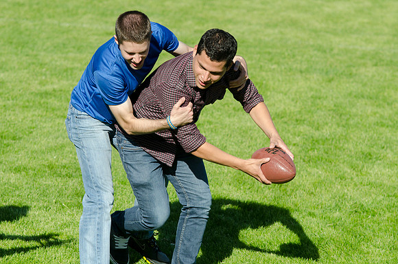 No score is kept during this lighthearted game of touch football.