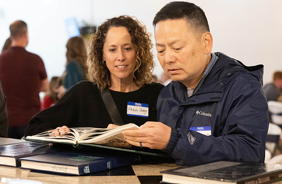 Alumni in the Cache Valley area gather at Eagles Landing Event Center, in Smithfield, Utah and get the chance to listen to and meet President Meredith.