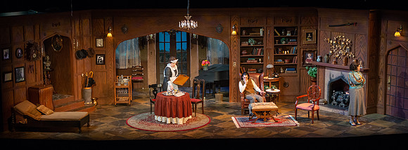 Drama dress rehearsal for the Blithe Spirit play in the Snow theater.