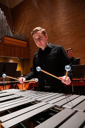 BYUI Percussion rehearsing before a a concert.