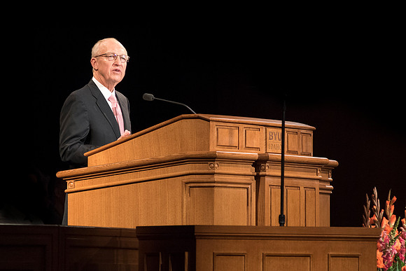 Elder Don R. Clarke, Emeritus General Authority, speaks to BYU-Idaho students at devotional. Photo by Ryan Chase