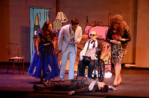 This murder mystery farce propels a mild-mannered English shoe clerk into a lunatic mix of murdered Atlantic City croupier, his near-sighted jilted mistress, her hen-pecked brother and several hundred