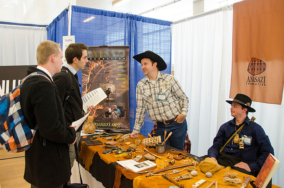 BYU-Idaho students speak to representatives from colleges or companies from their field of study at a career fair held in the I-Center gym
