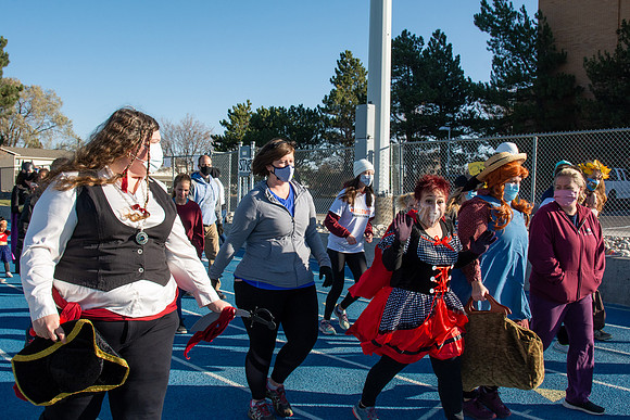 BYU-Idaho employees and their families enjoy a beautiful fall day at the stadium track.