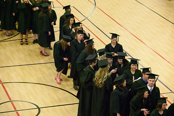 Students get ready to go into the I-Center for the Commencement Ceremony.