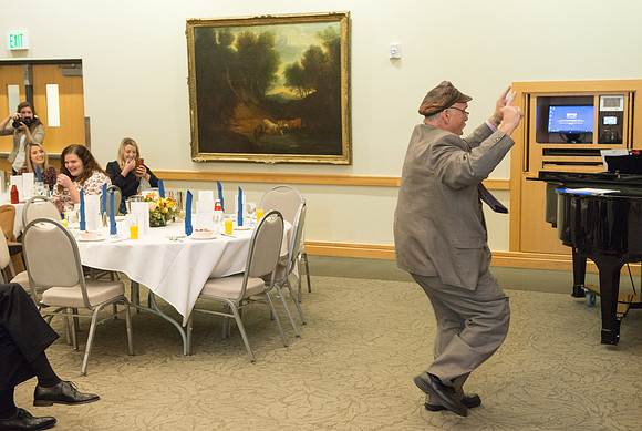 Ricks College Alumni gather to honor John and Trudy Bidwell at an Emeritus Breakfast.