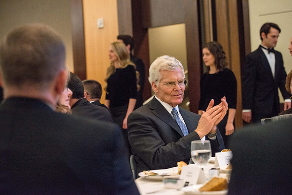 President Henry J Eyring hosts members of the President's Club who gather for a reception and banquet in the BYU-Idaho Marriott Center.